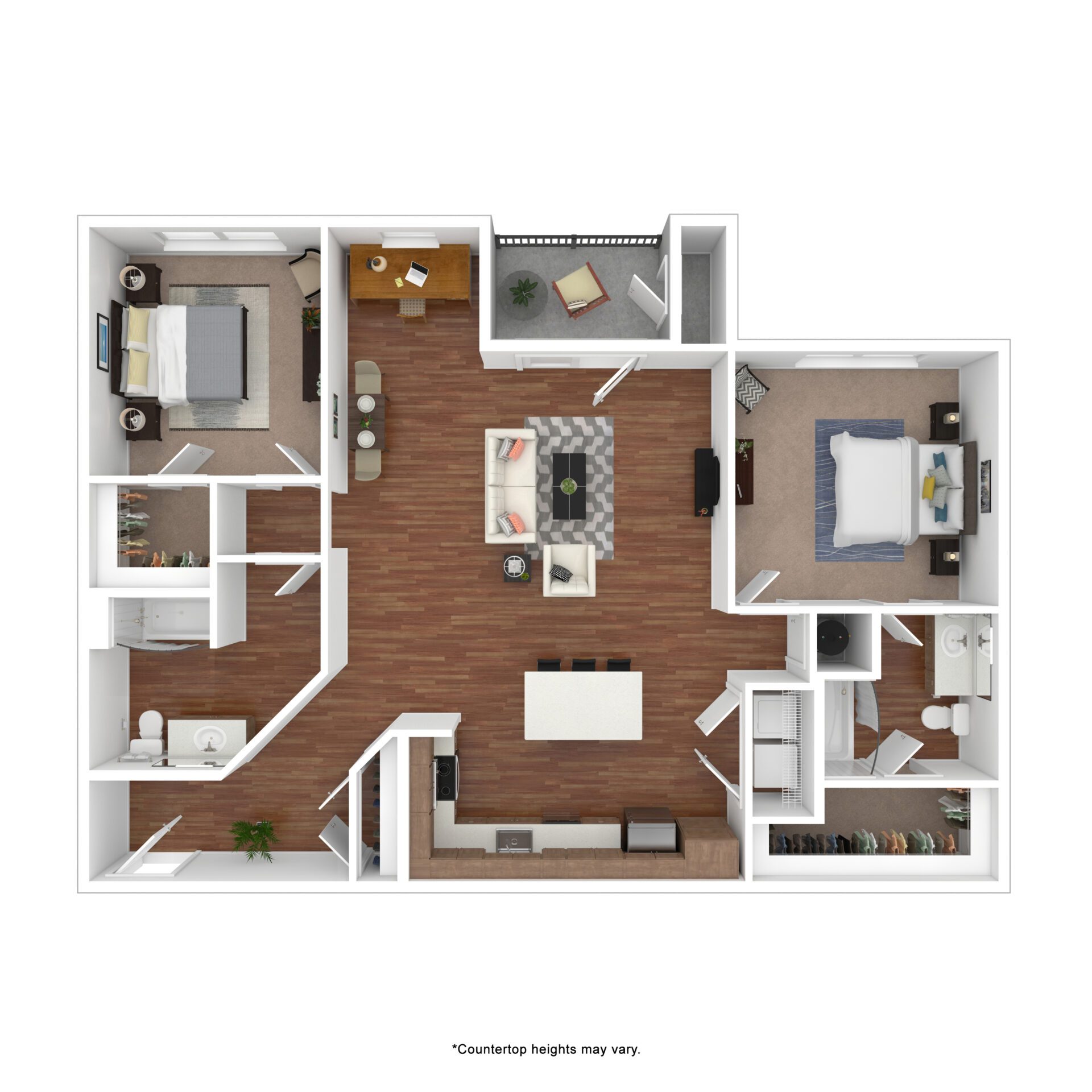 Opal two bedroom two bathroom apartment floor plan